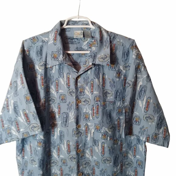 Op Sport Blue Hawaiian Surf Print Short Sleeve XL Tiki Cotton Aloha Beachwear - Picture 6 of 9